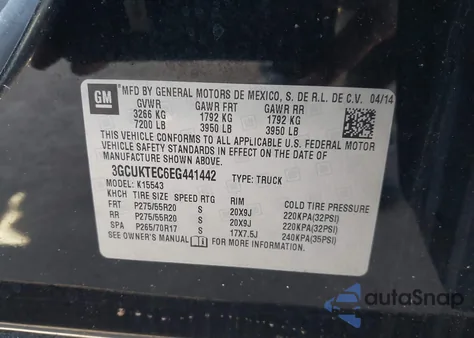 2014 Chevrolet Silverado 1500 High Country из США, поврежденный, VIN 3GCUKTEC6EG441442